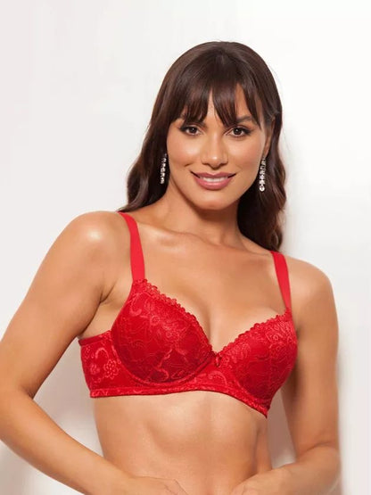 Karicia Padded Lace Bra - Red