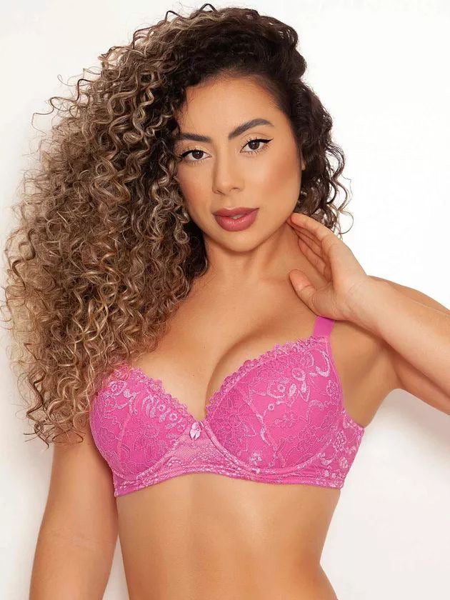 Karicia Padded Lace Bra - Hot Pink